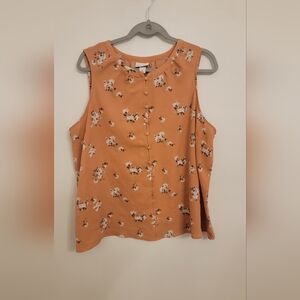 Ava & Viv Floral Sleeveless 1/2 Button Down Blouse Sz 1X
